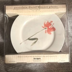 NIB Pier 1  Imports, 4 Floral dessert plates. Tulip, Poppy, Lily & Daisy. 7.25”